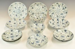 Chinese 19thC porcelain from the Tek Sing shipwreck comprising twelve pedestal dishes and bowls