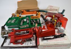 A large collection of shotgun and rifle cartridge re-loading tools and equipment including Lee