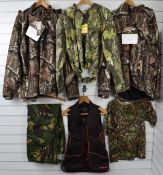 Collection of camo / camouflage shooting clothing including two Sportchief jackets, size 2XL, HSF