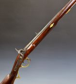 Percussion hammer action Brunswick rifle with brass trigger guard, butt plate, mounts and patch box,
