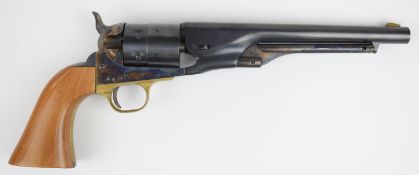 Italian Colt style 9mm blank firing six-shot single action revolver with brass trigger guard, wooden