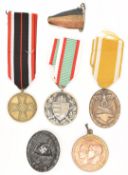German WW2 Nazi Third Reich War Merit Cross Medal, Atlantic Wall Medal and a Wound Badge, together