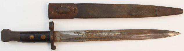 British 1888 pattern bayonet, some clear stamps to ricasso, with 30cm double edged blade and