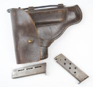 Mauser P38 Luger holster and magazines holster with manufacturer's stamp to the inside and two