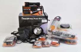 A collection of Deben Tracer gun lights and accessories including High Power GunLight, LED Ray IR,