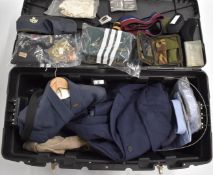 Royal Air Force uniform and associated ephemera including mess jacket, two pairs of trousers, rain