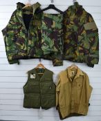 Camo / camouflage Nato issue parka / smocks x2, trousers, Heron fishing waistcoat and a Bob Allen