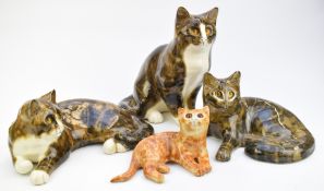 Four Mike Hinton Winstanley style pottery cats, tallest 28cm