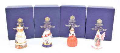 Four Royal Worcester candle snuffers comprising Poppy Fairy, Lion, Chinese Year of the Monkey and