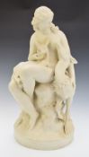 Parian figure of a wood nymph with doe and fawn, after Charles Bell Birch 1866, with impressed