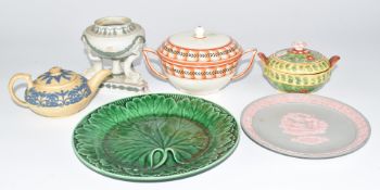 Collection of Wedgwood creamware, Jasperware tricolour pot pourri (missing cover), miniature