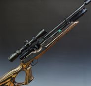 Weirauch HW100 .22 PCP air rifle with show wood skeleton stock, textured pistol grip, adjustable