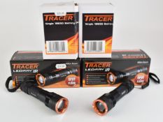 Two Deben Tracer LED Ray IR gun lights, both with Single 18650 battery chargers, all in original
