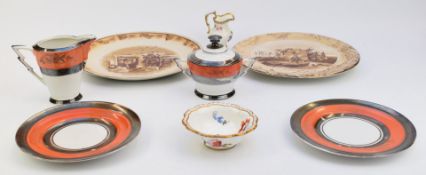 Bruce Bairnsfather for Grimwades wall plaque and plate, Art Deco teaware and a miniature 19thC