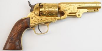 Manhattan .36 six-shot single-action revolver with gilt or gold plated finish all over engraved