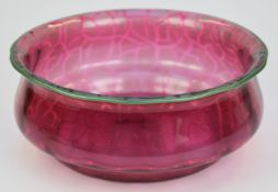 Michael Powolny for Loetz iridescent cranberry glass bowl with mottled silver decoration and applied