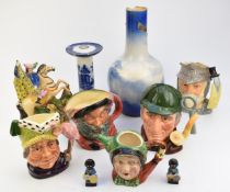 Royal Doulton Blue Children vase with staple repair, large Willow pattern candlesticks, Royal