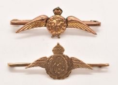 Two WW1 Royal Flying Corps 9ct gold sweetheart brooches