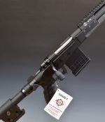 Sabatti STR 6.5x55 bolt-action rifle with textured pistol grip, adjustable skeleton stock, scope and