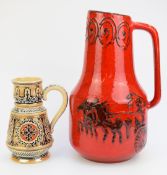 German mid century modern large jug with horse and chariot decoration and another jug probably
