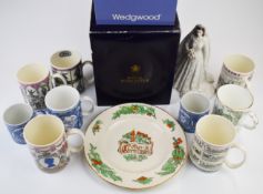 Royal Worcester Queen Elizabeth II figurine in box, Wedgwood Walter Duff 1947 Christmas plate and