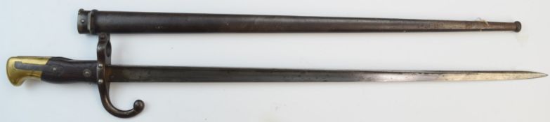 French 1874 pattern Gras bayonet with some good stamps including manufacture date 1879 to 52cm T