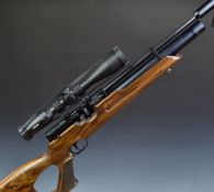 Weihrauch HW100 .22 PCP air rifle with 15 shot magazine, textured grip, skeleton stock, adjustable