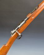 Swedish Mauser 6.5mm bolt-action rifle with brass disc inset to the stock, sling suspension