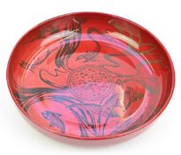 Bernard Moore pedestal flambé bowl decorated with fish amongst seaweed, with Bernard Moore and JCH