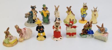 Thirteen Royal Doulton Bunnykins boxed figures including ICC Judge, Liberty Bell, Sleigh Ride,
