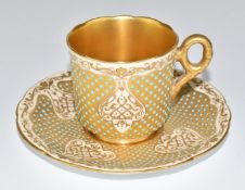 Coalport cabinet cup and saucer with turquoise jewelling and gilt interior