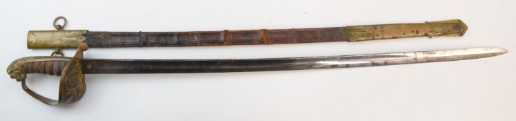Royal Navy officer's 1827 pattern dress sword with fouled anchor to folding guard, wooden handle