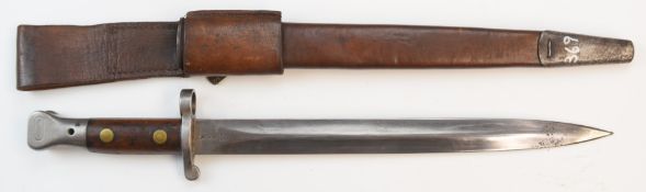 British 1888 pattern bayonet Mk II with some good stamps to ricasso, 30.5cm double edged blade,