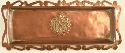 WW1 Royal Flying Corps trench art ashtray with RFC cypher impressed to the centre, 20 x 9cm