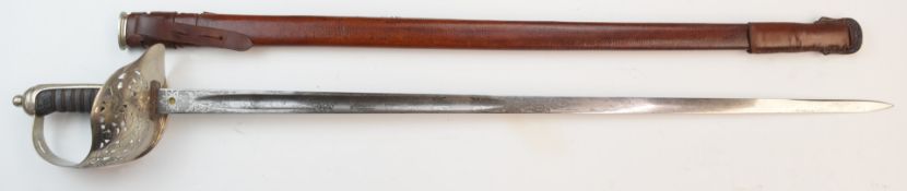 Britsh 1897 pattern officer's sword with GVR cypher to guard, shagreen and wire covered grip,