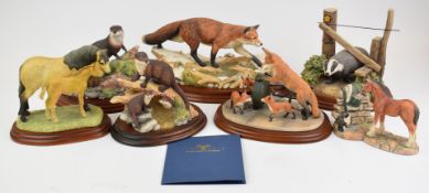 Seven Border Fine Arts figures including Rambler, The Poacher, Family Barbeque, Keeping His Feet Dry