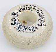 19th/20thC match striker advertising Flower of Cuba cigars, 3d each, diameter 12 x height 5cm