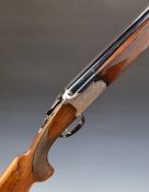 Lanber 12 bore over and under ejector shotgun with engraved locks, underside, scrolling engraving to