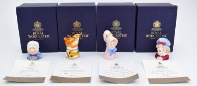 Four limited edition Royal Worcester candle snuffers comprising wren, baby, Judy and Young Girl, all
