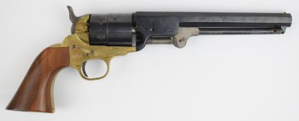 Italian Colt style 9mm blank firing six-shot single action revolver with brass frame, wooden grips