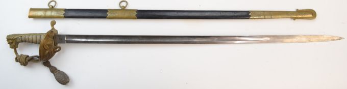 Indian Navy officer's 1827 pattern dress sword with folding guard, lion head pommel, shagreen and
