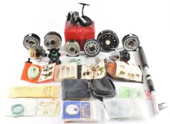 Fly fishing and fixed spool reels and accessories to include Daiwa M100, Abu, Mitchell, flies etc