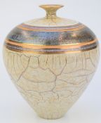 Tony Laverick studio pottery bulbous vase with gold crackle glazed decoration, height 20 x