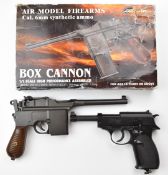 Two air pistols HFC Air Model Firearms 6mm Broom Handled Mauser style Box Cannon NVSN in original