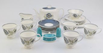 Twenty three pieces Susie Cooper Glen Mist tea ware and a Susie Cooper cruet