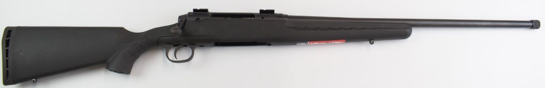 Savage Axis .243 bolt-action rifle with composite stock, semi-pistol grip, sling and scope mounts