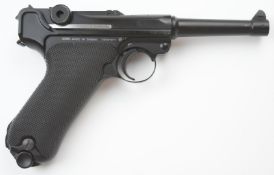KWC Parabellum Luger style .177 air pistol with chequered grips and multi-shot magazine, serial