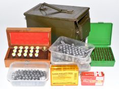 A collection of bullets, cartridge cases and re-loading accessories including .303 dies, hollow