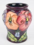 Moorcroft baluster vase decorated in the Pansy pattern, height 8cm