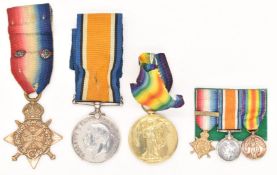 British Army WW1 medal trio comprising 1914 Star, War Medal and Victory Medal named to 7963 Pte R